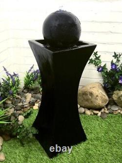 Solar Powered Garden Water Feature Orba Black Column and Ball Fountain LED Light
