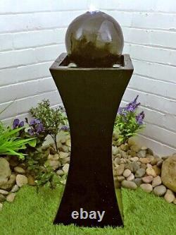 Solar Powered Garden Water Feature Orba Black Column and Ball Fountain LED Light