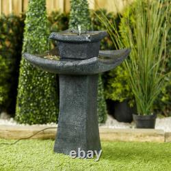 Solar Powered Garden Water Feature Outdoor Pagoda Cascade Fountain