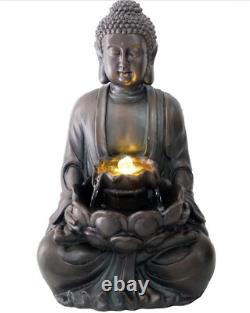 Solar Powered Garden Water Feature Outdoor Water Fountain Buddha With Led