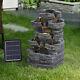 Solar Powered Garden Water Feature Wood Effect Led Fountain Natural Outdoor