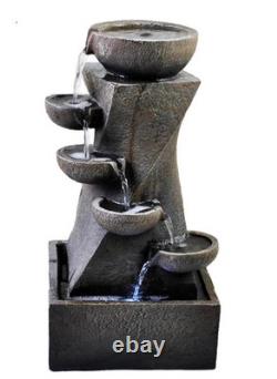 Solar Powered Garden Water Feature with 2 LED Lights Cascade Water Fountain
