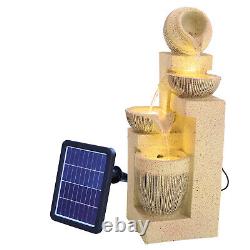 Solar Powered Garden Water Fountain 4 Bowls Feature LED Lights Outdoor Statues