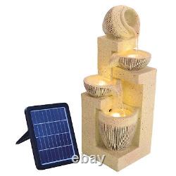 Solar Powered Garden Water Fountain 4 Bowls Feature LED Lights Outdoor Statues