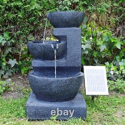 Solar Powered Grey Patio Garden Water Feature Fountain with LED Lights Outdoor