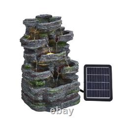 Solar Powered LED Lighted Water Feature Resin Cascade Waterfall Fountain Outdoor