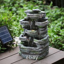 Solar Powered LED Lighted Water Feature Resin Cascade Waterfall Fountain Outdoor