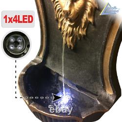 Solar Powered Lion Water Feature Garden Fountain With Led