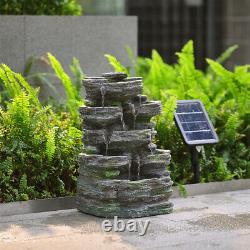 Solar Powered Natural Slate Garden Water Feature Outdoor LED Fountain Waterfall