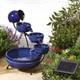 Solar Powered Neptune Cascade Fountain Blue Ceramic 5 Tier Garden Water Feature
