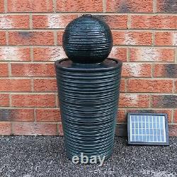 Solar Powered Outdoor Water Feature Fountain Black Ball Garden Patio Standing