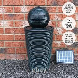 Solar Powered Outdoor Water Feature Fountain Black Ball Garden Patio Standing