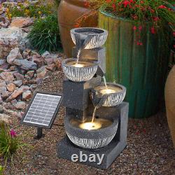 Solar Powered Outdoor Water Feature Garden Tier Cascade Fountain with LED Lights