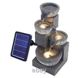 Solar Powered Outdoor Water Feature Garden Tier Cascade Fountain with LED Lights