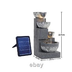 Solar Powered Outdoor Water Feature Garden Tier Cascade Fountain with LED Lights