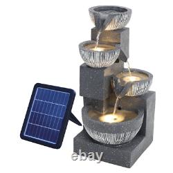 Solar Powered Outdoor Water Feature Garden Tier Cascade Fountain with LED Lights