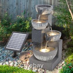 Solar Powered Outdoor Water Feature Garden Tier Cascade Fountain with LED Lights