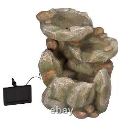 Solar Powered Rock Fall Fountain Outdoor Garden Cascading Water Feature Decor