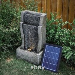 Solar Powered Rockery Water Feature Fountain with LED Light Garden Decor