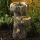 Solar Powered Tree Trunk Bird Bath Water Fountain Garden Feature