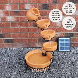 Solar Powered Water Feature Fountain Outdoor Garden Cascade Tiered Patio Decor