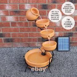 Solar Powered Water Feature Fountain Outdoor Garden Cascade Tiered Patio Decor