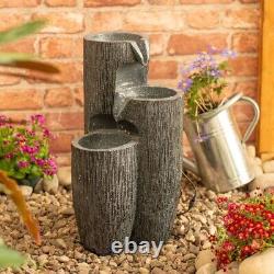 Solar Powered Water Feature Fountain Outdoor Grey Log Design Garden Ornament