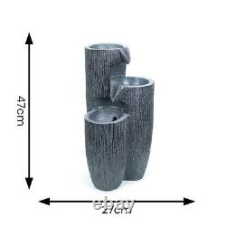 Solar Powered Water Feature Fountain Outdoor Grey Log Design Garden Ornament