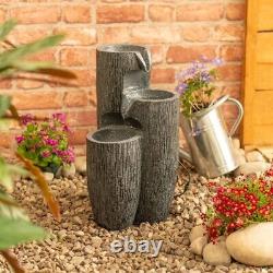 Solar Powered Water Feature Fountain Outdoor Grey Log Design Garden Ornament