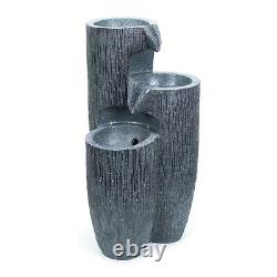 Solar Powered Water Feature Fountain Outdoor Grey Log Design Garden Ornament