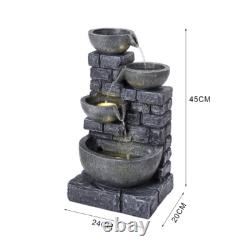 Solar Powered Water Feature Fountain Outdoor LED Cascading Garden Ornament Decor