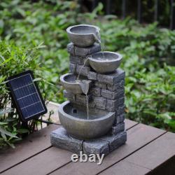 Solar Powered Water Feature Fountain Outdoor LED Cascading Garden Ornament Decor