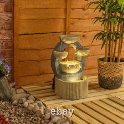 Solar Powered Water Feature Fountain Outdoor Natural Circles Garden Ornament