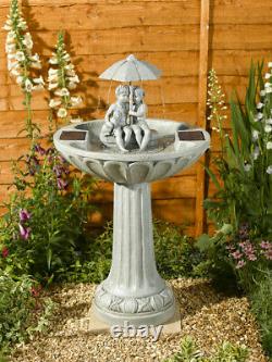 Solar Powered Water Feature Umbrella Fountain White Outdoor Garden Bird Bath