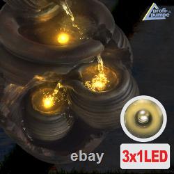 Solar Powered Water Feature With Led Lights Garden Fountain Cascade