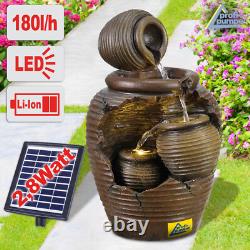Solar Powered Water Feature With Led Lights Garden Fountain Cascade