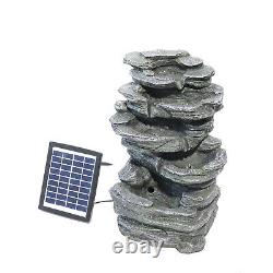 Solar Powered Water Fountain Feature Wood/Rock Pool Waterfall For Outdoor Garden