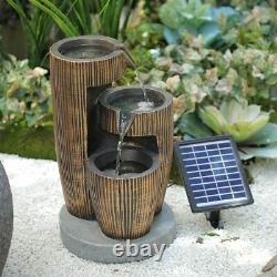 Solar Powered Water Pump Feature 3 Jar Fountain Garden Outdoor Cascade LED Light