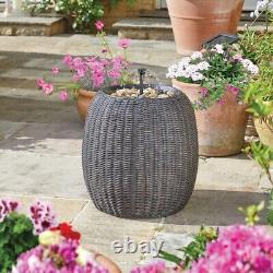 Solar Powered Weave Fountain Rattan Bowl & Pebble Outdoor Garden Water Feature