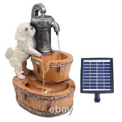 Solar Puppy Dog Fountain Outdoor Garden Water Feature LED Statue Home Decoration