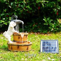 Solar Puppy Dog Fountain Outdoor Garden Water Feature LED Statue Home Decoration