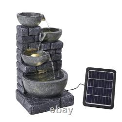 Solar Rock Cascading Fountain Outdoor Garden Water Feature LED Statue Decoration