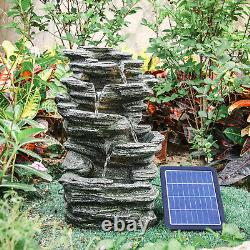 Solar Rock Cascading Fountain Outdoor Garden Water Feature LED Statue Decoration