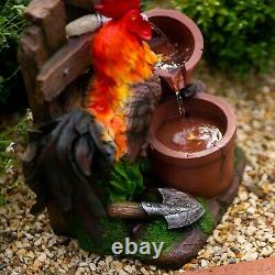 Solar Rooster Water Feature Tiered Pots Cascade Fountain Battery LED Lights 57cm