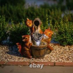 Solar Squirrels Water Feature Tiered Cascade Fountain Battery LED Lights 39cm