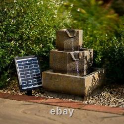 Solar Tiered Cascade Water Feature Square Coba Fountain Battery LED Lights 37cm