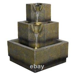 Solar Tiered Cascade Water Feature Square Coba Fountain Battery LED Lights 37cm