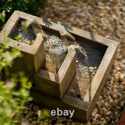 Solar Tiered Cascade Water Feature Square Coba Fountain Battery LED Lights 37cm