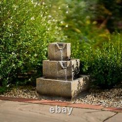 Solar Tiered Cascade Water Feature Square Coba Fountain Battery LED Lights 37cm