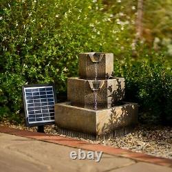 Solar Tiered Cascade Water Feature Square Coba Fountain Battery LED Lights 37cm